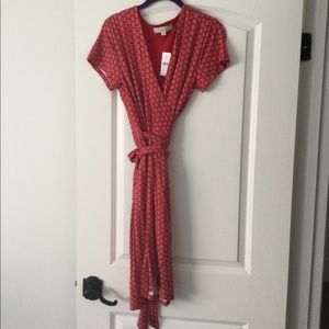 LOFT Red and White Wrap Dress NWT Size 10
